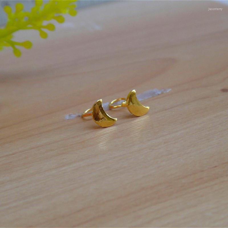 

Stud Earrings 999 Real 24K Yellow Gold Women Luck Smooth Moon 0.68g 4mmW Beauty