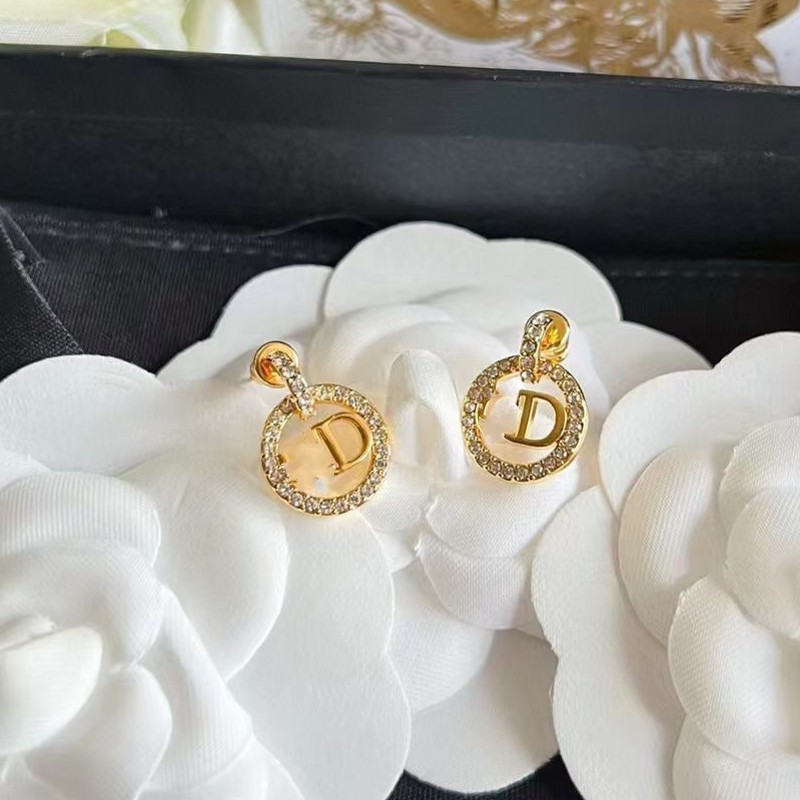 

2023 Vintage Unique diamond pearl dangle letter branded logo engrave drop earrings girl women gold brass love wedding charm earring never fade