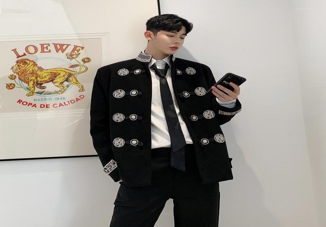 

Men039s Suits Gothic Blazer Coat Men Vintage Embroidery Stand Collar Loose Casual Suit Jacket Male Streetwear Hip Hop Outerwear9114343, Black