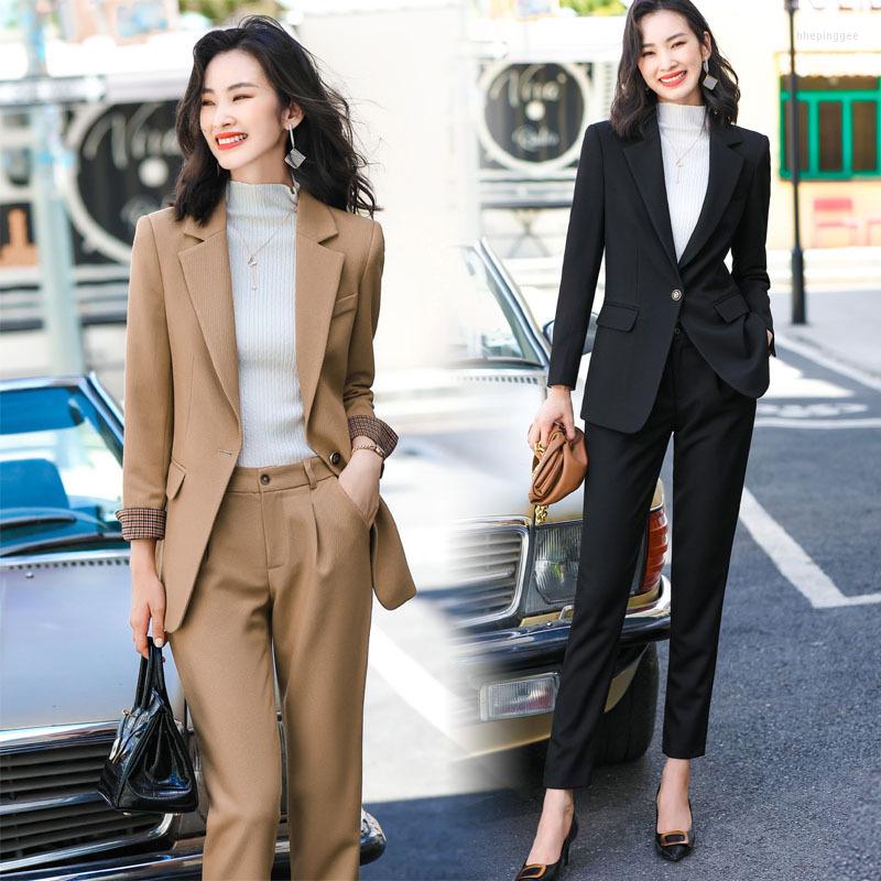 

Women' Two Piece Pants Long Sleeve Women' Slim-Fit Figure Flattering Blazer Plus Size Solid Color Black Suit Two-Piece Set Uniform, Blackjacketpants