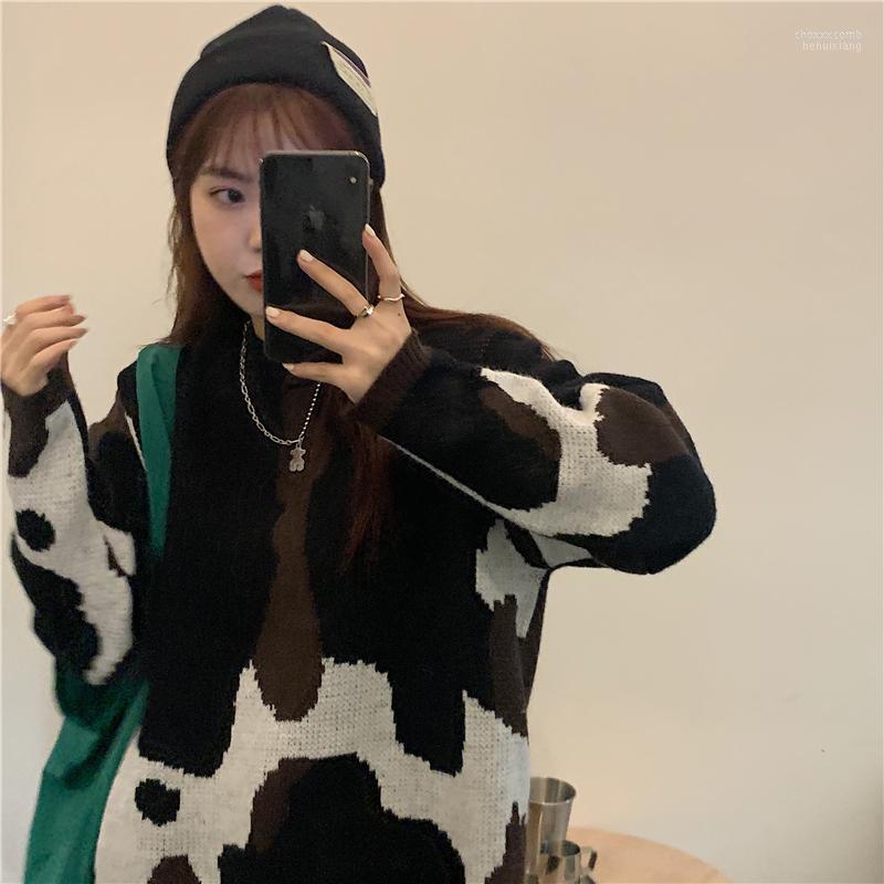 

Women's Sweaters Women's Autumn Winter College Style Asymmetric Color Matching Sweater Loose Long-sleeved Warm Knitted Women, Picture color