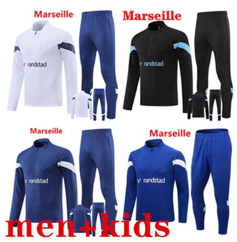 

22 23 Marseilles adult and kids Soccer trascksuit PAYET GUENDOUZI KAMARA Men Football Training Suit Olympique de MarseilleS Survetement Maillot Foot, White