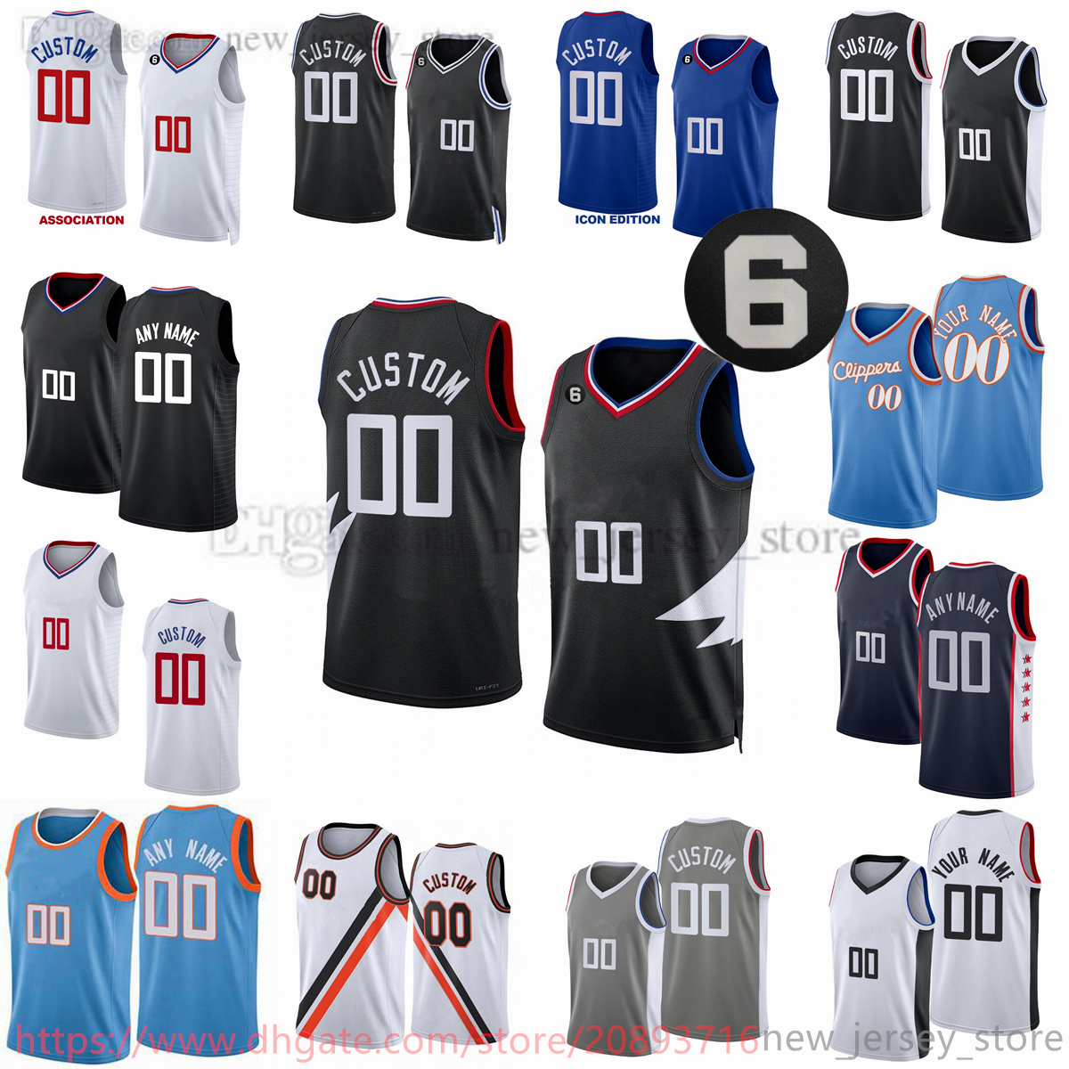 

Custom 2022-23 New Printed Basketball Jerseys 11 John Wall 2 Kawhi 13 Paul Leonard George 40 Ivica Zubac 33 Nicolas Batum Terance Mann Jason Preston Amir Coffey 6 patch, Printed (with team logo)