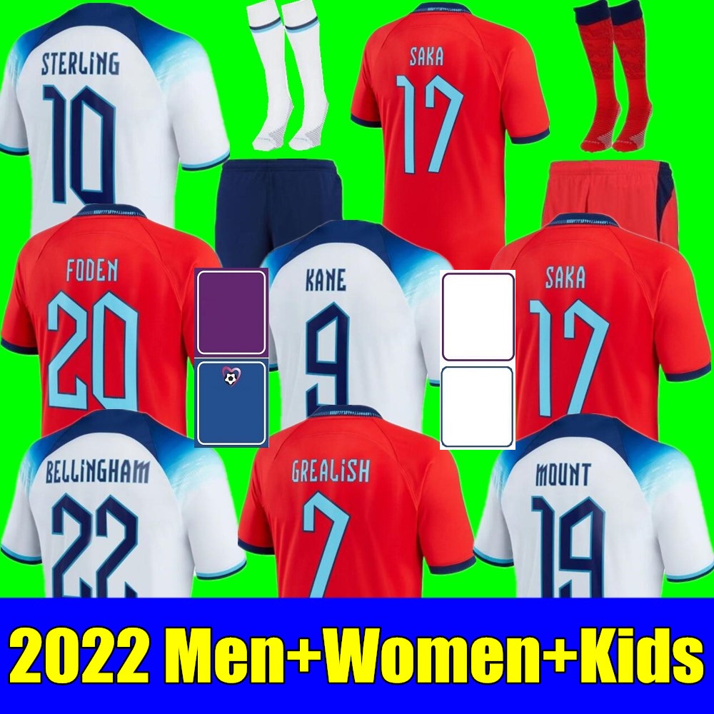 

Top Angleterre FODEN soccer jerseys 2022 KANE STERLING GREALISH RASHFORD MOUNT BELLINGHAM ENGlANDS SAKA 22 23 national Football shirt Women Men kids kit uniform, 22/23 women away+world cup patch