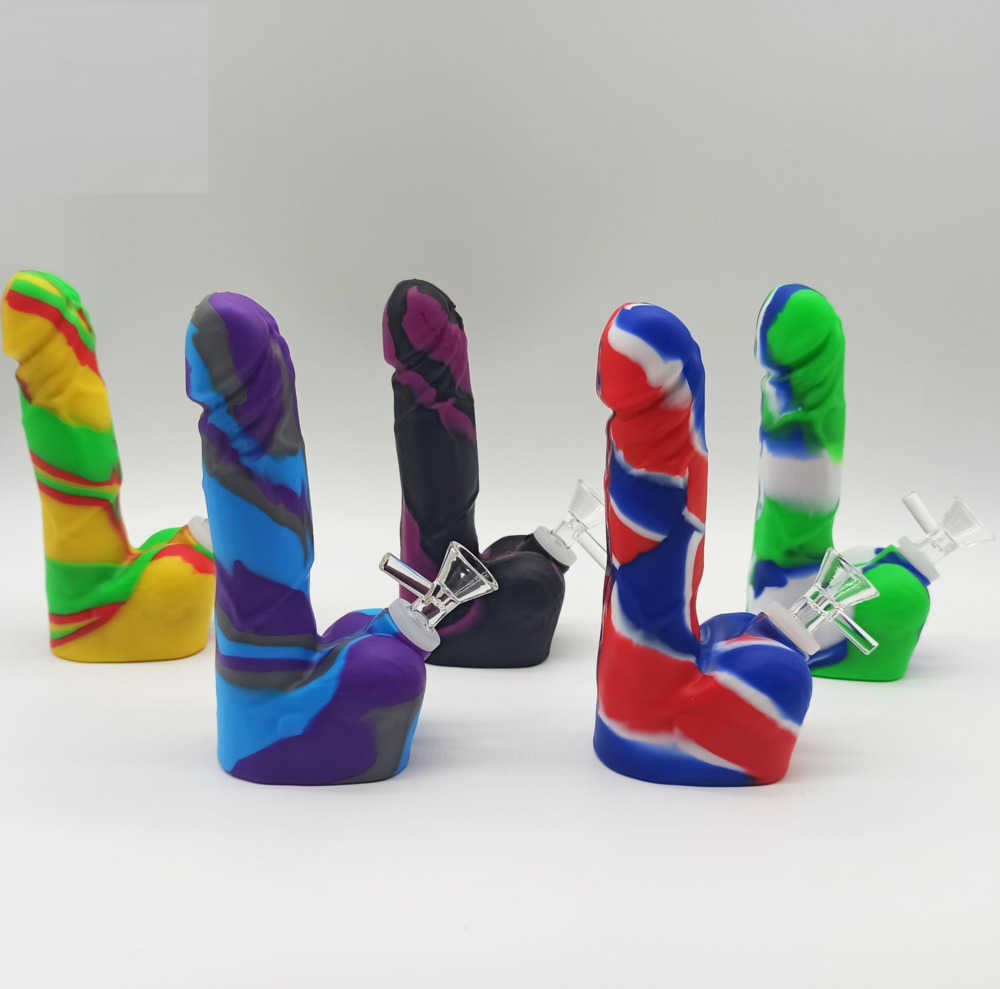 

Hookahs Creative Silicone Bongs Printing pipe water oil smoking heady beaker Dab Rigs Percolators Perc bong With 14mm Glass Bowl accessories