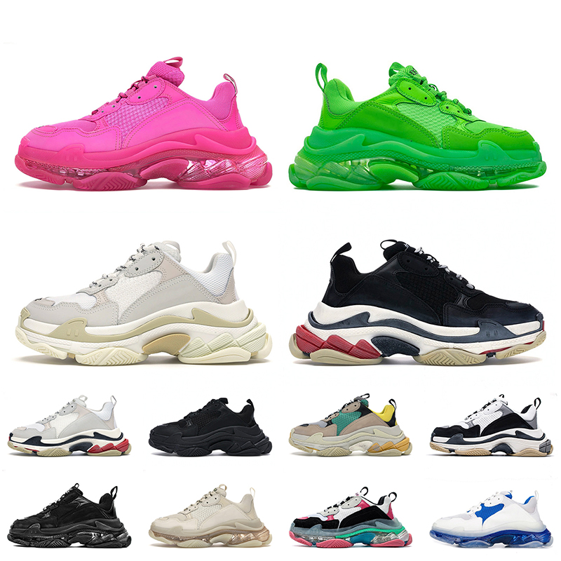 

casual triple s designer shoes men women platform oversized sneakers fashion luxury clear sole Flat shoe loafers 17fw paris outdoor sports white black pink volt, A9 36-45 beige