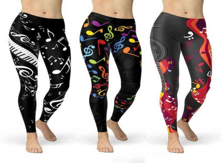

Summer Yoga Pants Women Fashion High Waist Music Note Print Legging Slim Fit Stretch Skinny Plus Size Fitness Workout Leggings H127310212, Multicolor