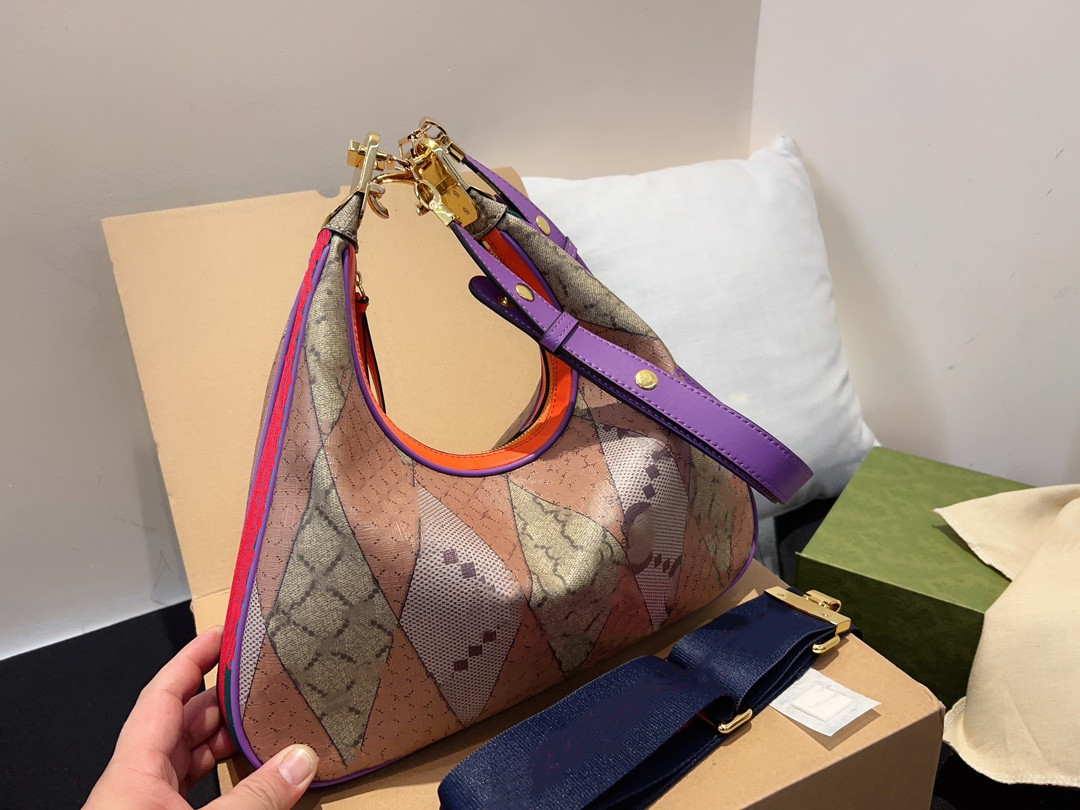 

LQ New Crescent Bag Crossbody Half Moon Bags Women Handbags Shoulder Croissant Attache Bags Clutch Purse Canvas Genuine Leather Magnetic Clasp Adjustable Red Strap, Extra freight