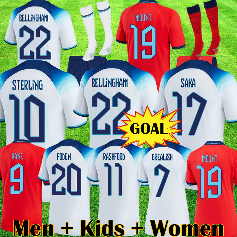 

2022 World Cup KANE Soccer Jerseys 2023 STERLING MOUNT RASHFORD eNgLanDs Football Shirts GREALISH 22 23 national team FODEN kids equipment kit top uniform 99002, Home