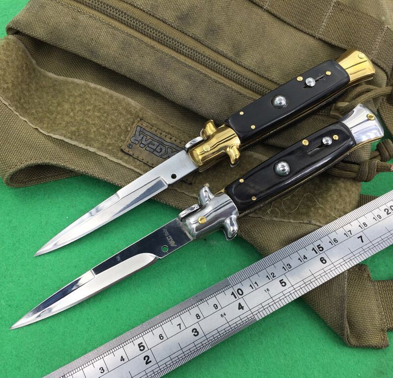 

Classic Knife Gambler 9 Inch Italian Mafia Automatic Pop-Up Folding Knife natural black horn handle Outdoor camping EDC utility knives