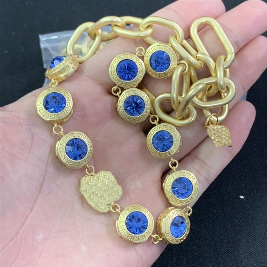 

Luxury Fashion Jewelrys Designed Blue Resin Epoxy Chain Necklaces Women's Banshee Medusa portrait Pattern 18K gold plated ladies C263K