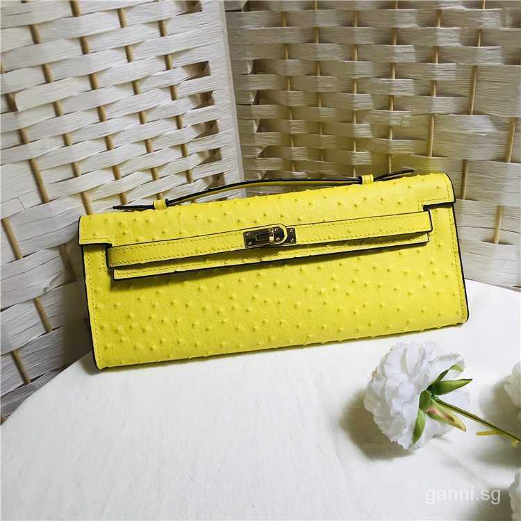 

Bag Handle Designer Long Kellies Luxury Handbags Totes Ostrich Grain Hermee Cowhide Classic Clutch Mini Fashion Dinner Piece AUF7, Yellow
