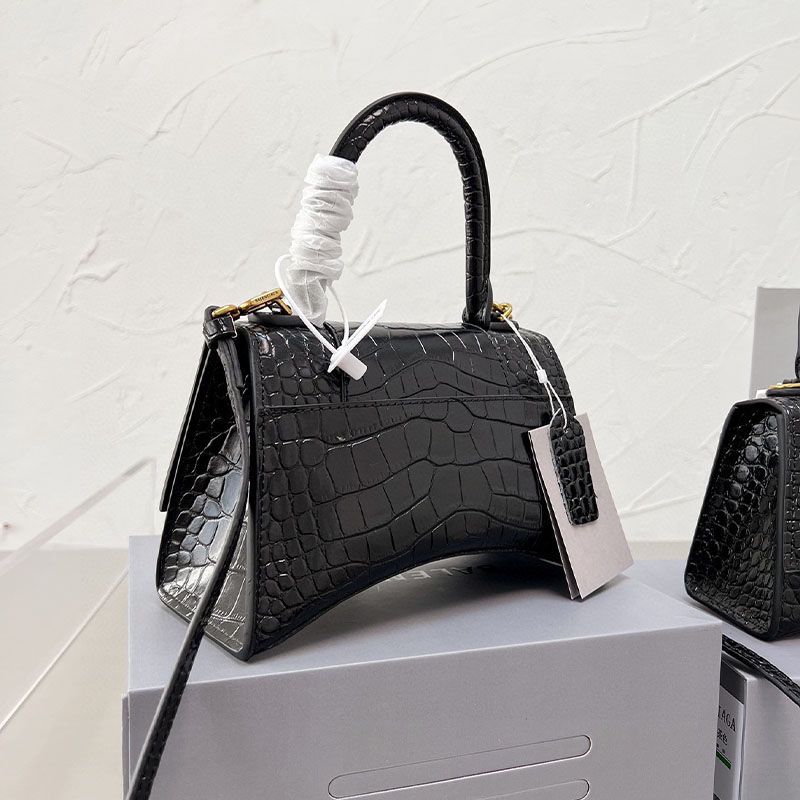 

Evening Bags Luxurys Designers Balencigas Hourglass Bag 9A Quality Alligator Women Fashion Top Cowhide Leather Shoulder Crossbody Tote Ladies Handbag, Nude with gold b