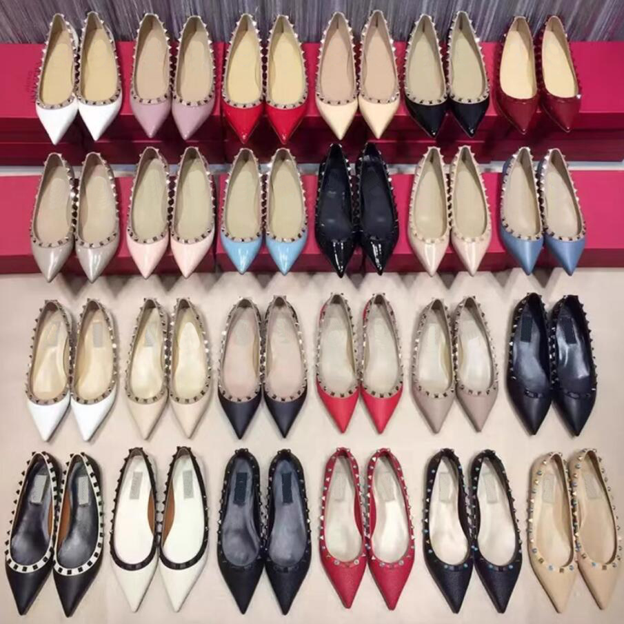 

Luxurys Women's Flat Shoes Rivets Dress Shoes Single Shoe Pointed Toe Slingback Classics Designer Leather Ladies Sexy Fashion Wedding Loafers With Box