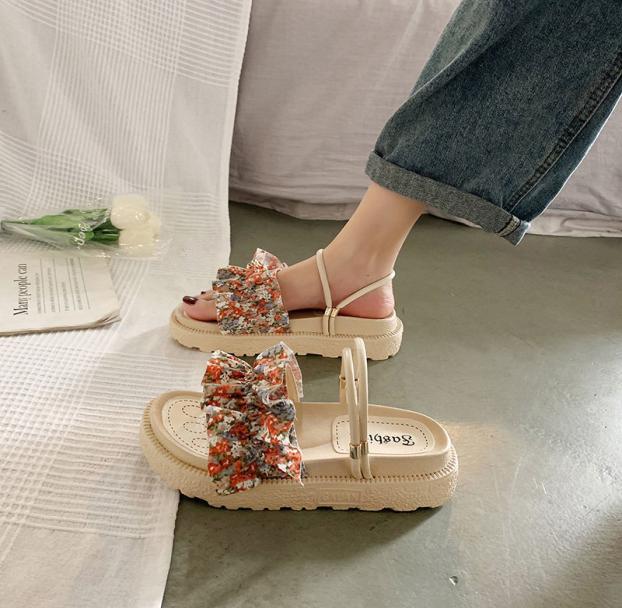 

Slippers Summer Lady Fairy Style Beach Sandals Floral Print Platform Women Beach Slippers Fashion Female Flip Flops Size 3540 22111231623, Black