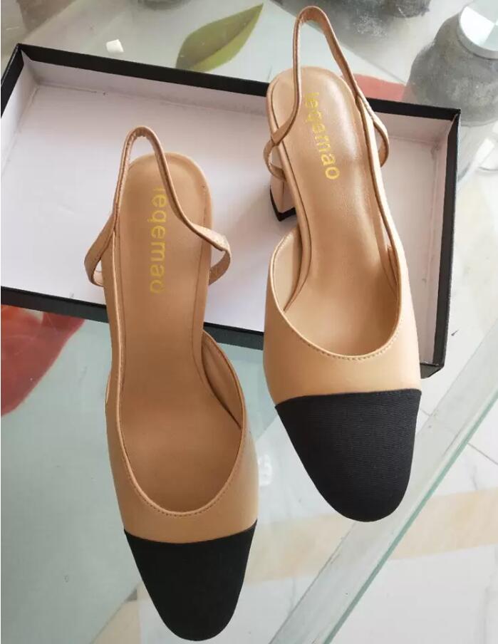 

Lady Pumps Fashion Sandals Kitten Heels Dress Shoes Summer Black White Colors Soft Leather Back Strap Factory Direct Big Sales Office Size 35-41