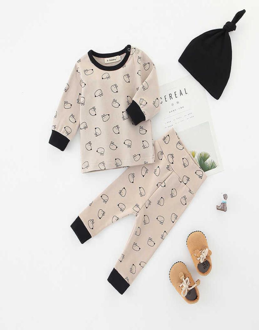 

Baby Pajama born Clothe Night Wear Cartoon Boys Sleep Set with hat 210602, Blouse set