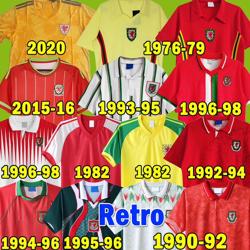 

20 Wales soccer jerseys 1982 Retro Football Uniforms ALLEN WILSON VOKES Shirts GIGGS 1990 92 94 RUSH HUGHES spider jerseys 95 96 96 BALE Uniforms, Weiershi 1992-94 home
