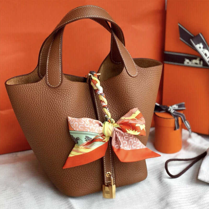 

H Handbags Designer Bucket Bag Handbag Pony 2023 Bags Picotn Basket Locks Scarf Tote Fashion Purse Togo Vegetable Kdwu Pn 7ovc, Orange