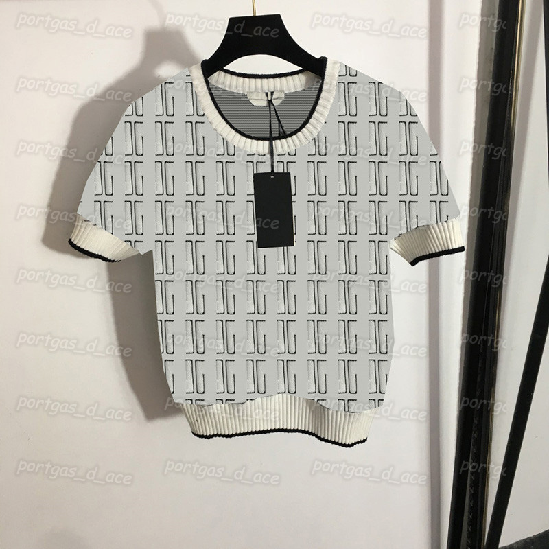 

Letters Knit Women T Shirt Short Sleeve Round Neck Knit Tops Vintage Knitted Jumper, White with label #20226260