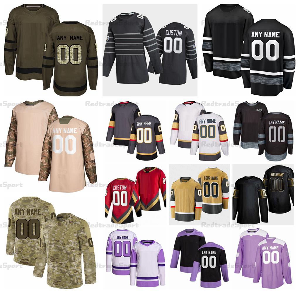 

Customize 2021 Reverse Retro Shea Theodore Reilly Smith Hockey Jerseys Robin Lehner Carrier Martinez Whitecloud Gold Camo Veterans Day Fight, Red