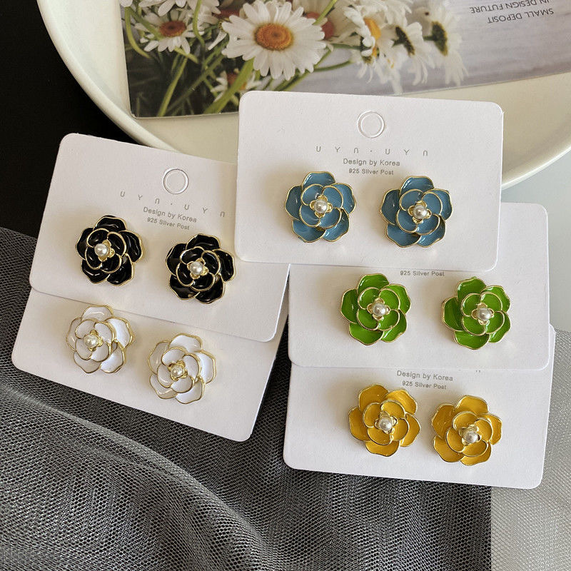 

2022 fashion korean stud designer earrings for women sweet rose flower silver needle elegant pearl earing earring jewelry gift