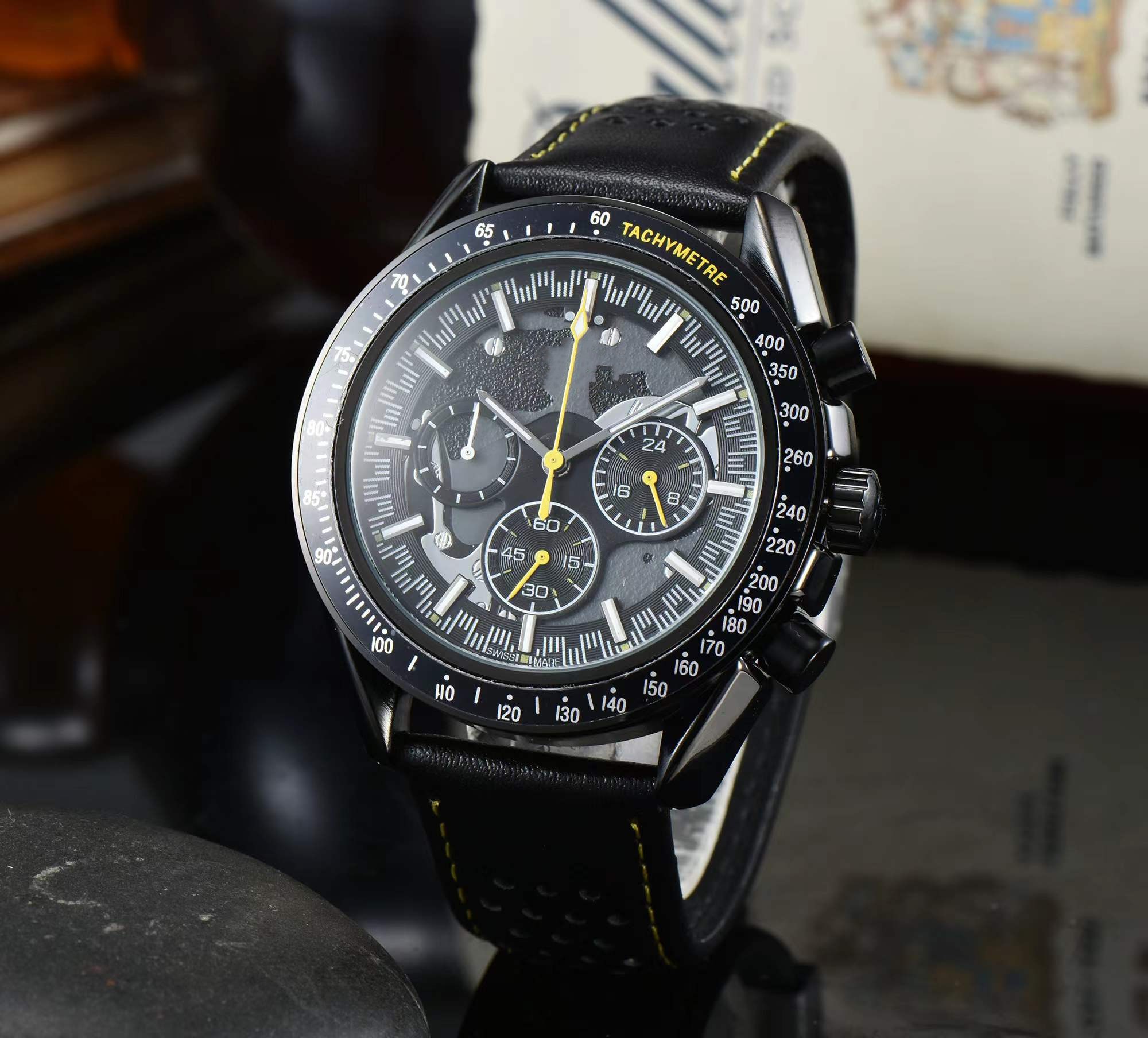 Montre à Quartz en cuir pour hommes, nouvelle marque de luxe, loisirs, sport, fonction complète, chronométrage, 2022