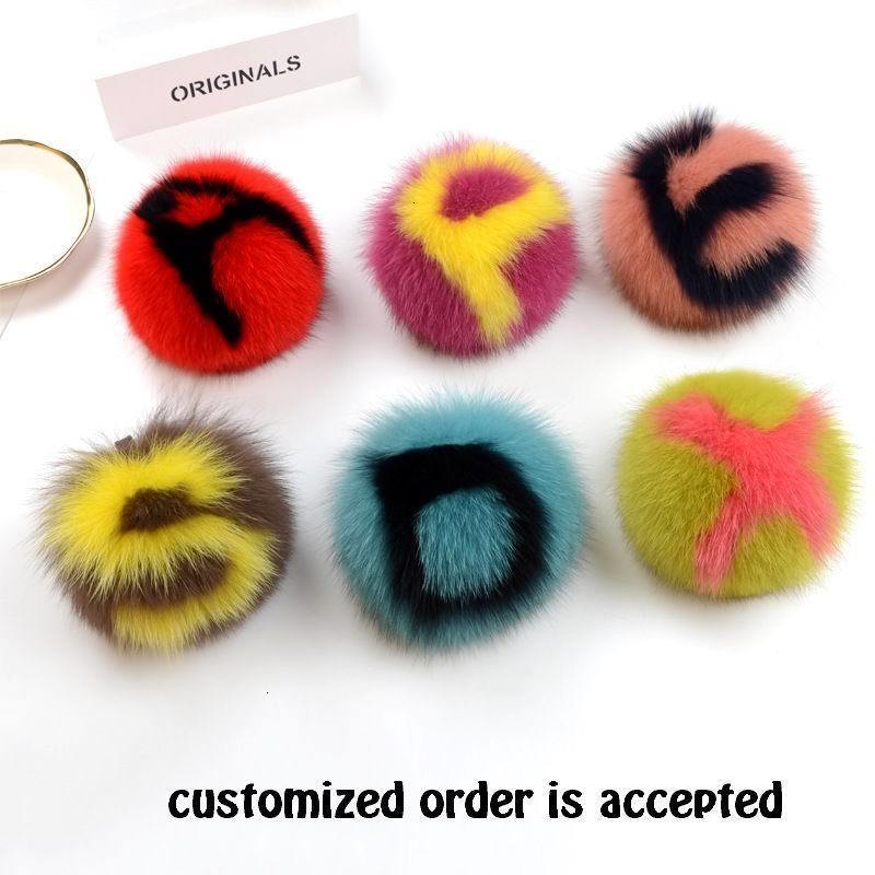 

Keychains Lanyards 15CM Big Fluffy Initial Pom Handmade Real Fur Ball Key chains Bag Charm Monster Alphabet Letter Pompoms F73 221119