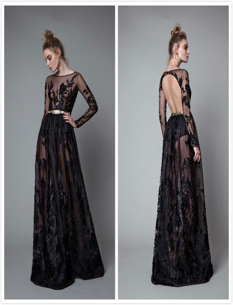 

Berta Evening Dresses With Long Sleeve Backless Illusion Sexy Design Prom Dress Party Evening Wear Tulle Applique Womens Clot8507896, Gray