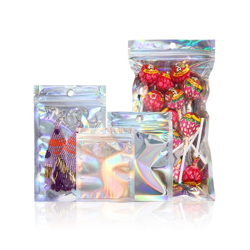 

Holographic Aluminum Foil Pouch 100pcs lot Resealable Plastic Retail Packaging Bags Smell Proof Bag for Food Storage packaging rdy