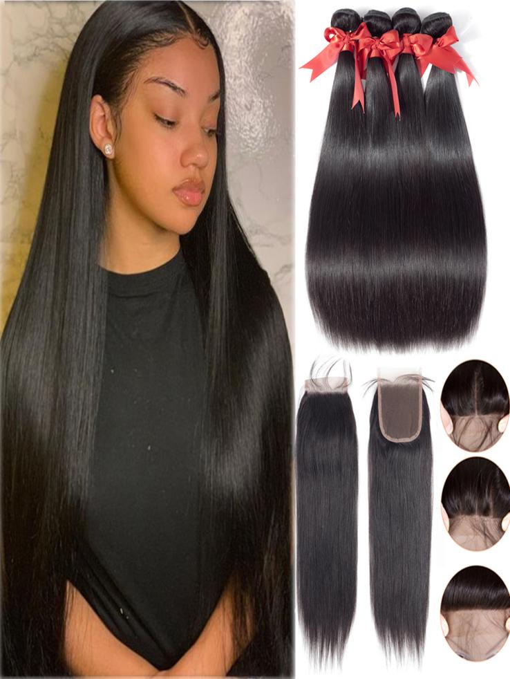 

Beaudiva Straight Bundles With Closure Brazilian Hair Weave Bundles With Closure Human Hair Bundles With Closure Hair Extension1858817, Natural color