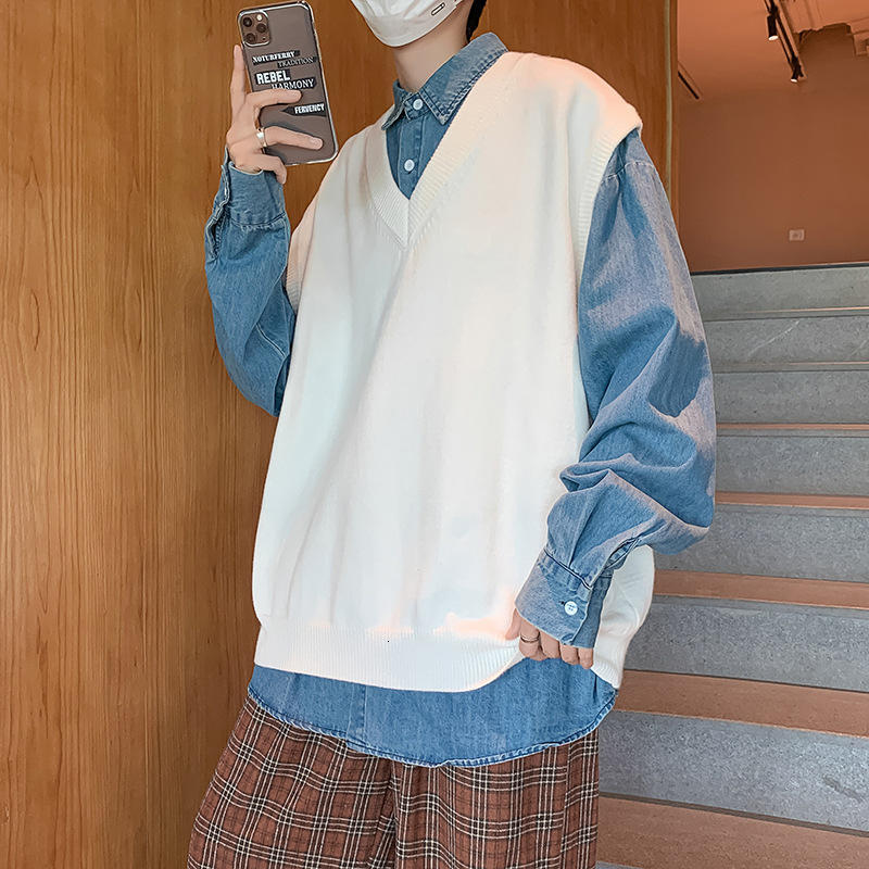

Men's Vests Men Sleeveless Vest VNeck Knitted Sweater Spring Autunm Solid Oversized Baggy Tops Ins Fashion Streetwear Vintage Y2K Clothes 221121, Light blue