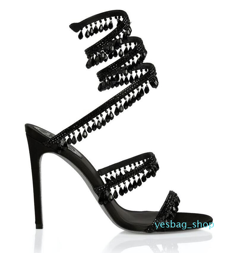 

Chandeler rene Elegant Evening Rene Shoes Women Stiletto Glitter Soles Lady Crystal Beads Caovillas High Heels Party Wedding White Black