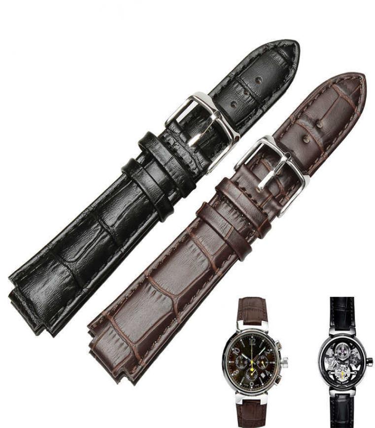 

2112mm convex Interface Black Brown Leather Strap for Tambour Spin Time Men039s and Women039s Watch Band with Butterfly B6460726
