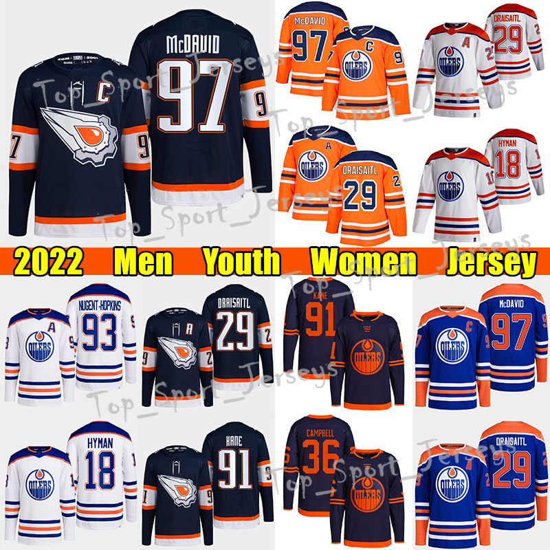

#97 Connor McDavid Reverse Retro hockey jersey #29 Leon Draisaitl Oilers#99 Wayne Gretzky Jack Campbell Evander Kane Ryan Nugent-Hopkins Zach Hyman jerseys, Navy blue women