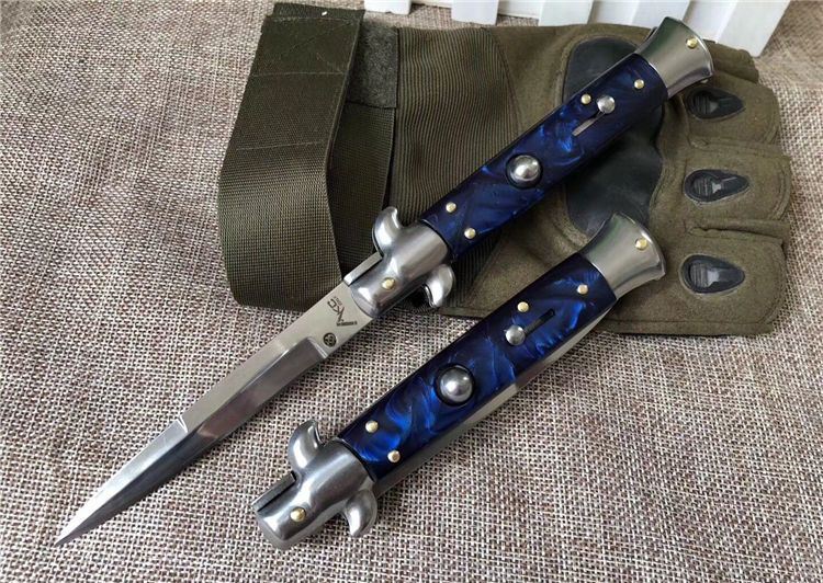 

Classic Knife Gambler Blue 9 Inch Italian Mafia Automatic Pop-Up Folding Knife PMMA handle Outdoor camping EDC utility knives