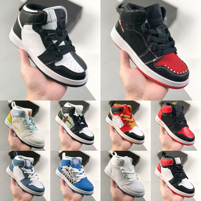 

Kids Jumpman 1 1S mid Basketball Shoes OG CO.JP Military Blue toddler Sneaker TS Royal Metallic Silver Toe Tropical Twist Paint boys girls children jordon running shoe, As photo 12