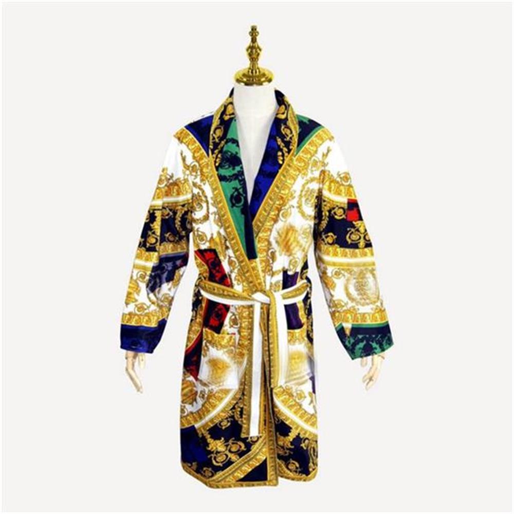 Men's Jackets Men Silk Sleepwear Nightgown Casual Kimono Bathrobe Light Luxury Retro Windbreaker Male Loose Home Wear Pajamas Style Jacket