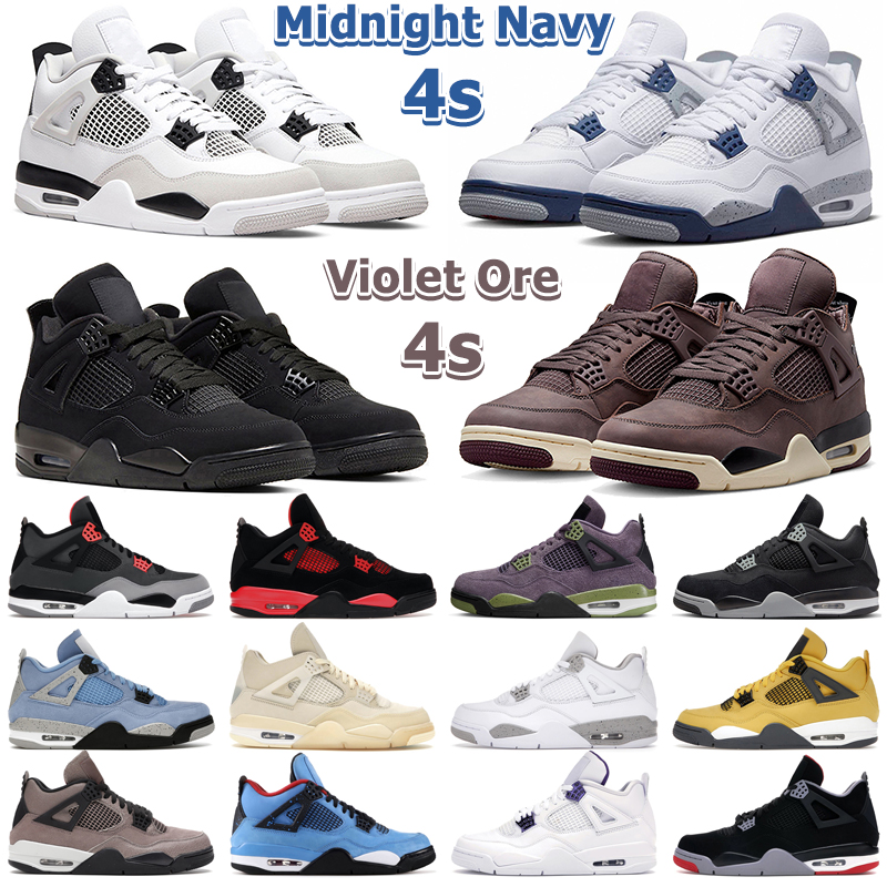 

Jumpman 4 Basketball Shoes Men Women 4s Midnight Navy Violet Ore Military Black Cat Red Thunder University Blue Canvas Mens Trainers Sports, 46