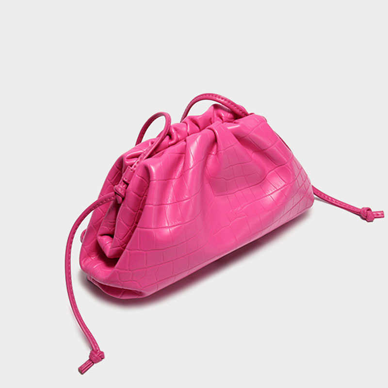 

Customized Pouch Handbag Women Genuine Leather Crossbody Fashion Clutch Evening Party Crocodile Pattern Ruched Cloud Bag Q1106, Orange