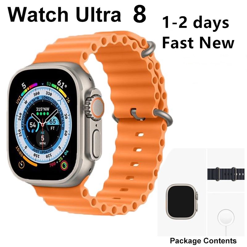 

New Smartwatch for Apple watch Ultra 8 49mm black white orange marine strap sports watch wireless charging strap box