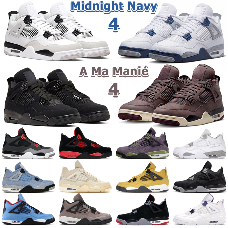 

Midnight Navy 4 Retro Basketball Shoes Men Women 4s Violet Ore Military Black Cat Red Thunder University Blue Sail Canvas Mens Trainers Sports Sneakers