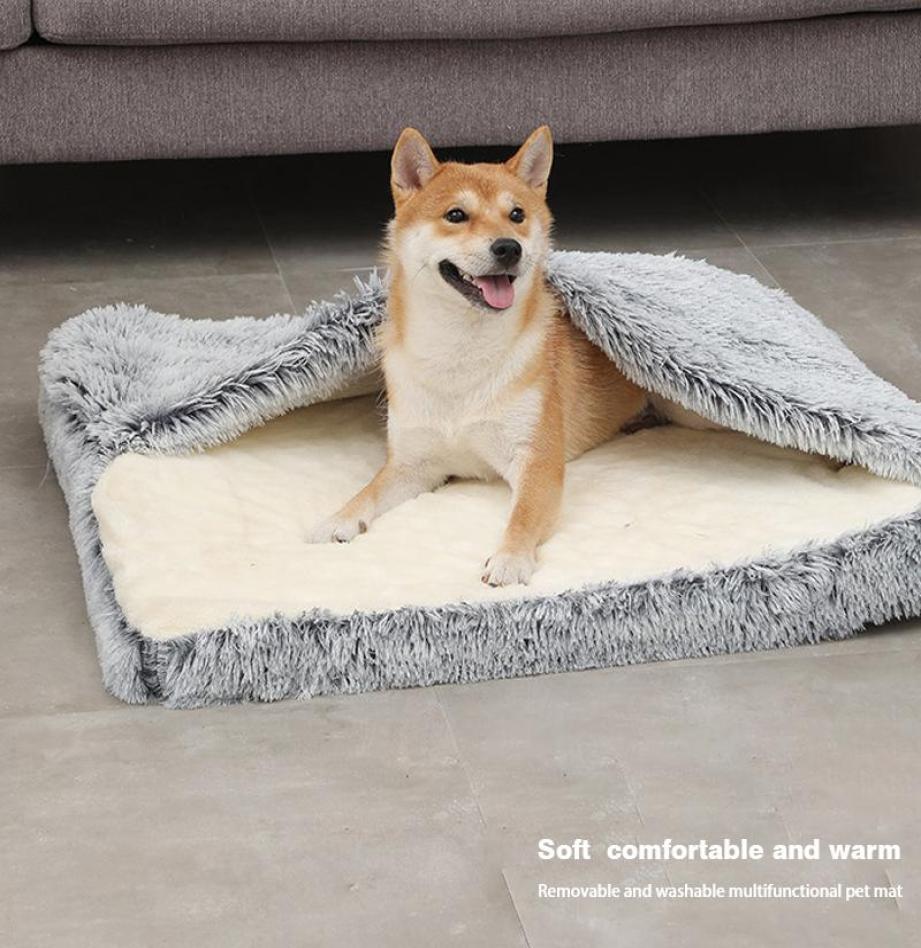 

Kennels Pens Plush Pet Dog Bed Sofa For Large Dogs House Mat Kennel Winter Warm Cat Pad Washable Cushion Blanket Cover Almohadil, Gray