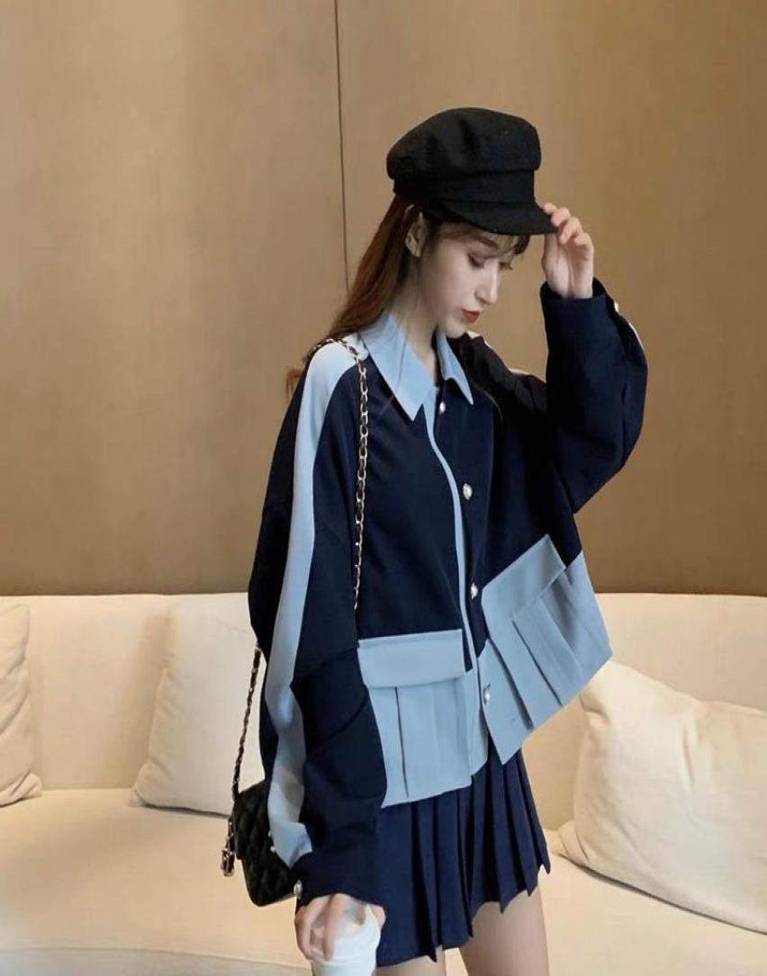 

Two Piece Dress 2022 Woman Blue Blazers Mini Skirt Suit Spliced Blazer Pleated Skirts Ruffles Women Suits Clothing Sets Elegant Fa