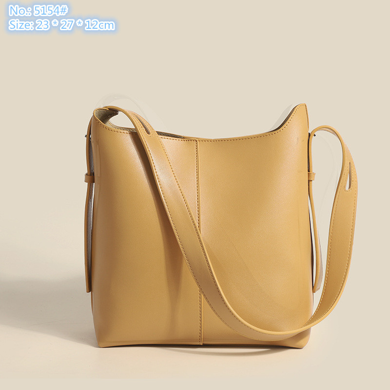 

Wholesale factory ladies shoulder bags 4 colors simple Joker solid color leather tote bag elegant atmosphere retro handbag large capacity Western backpack, Yellow-5154#