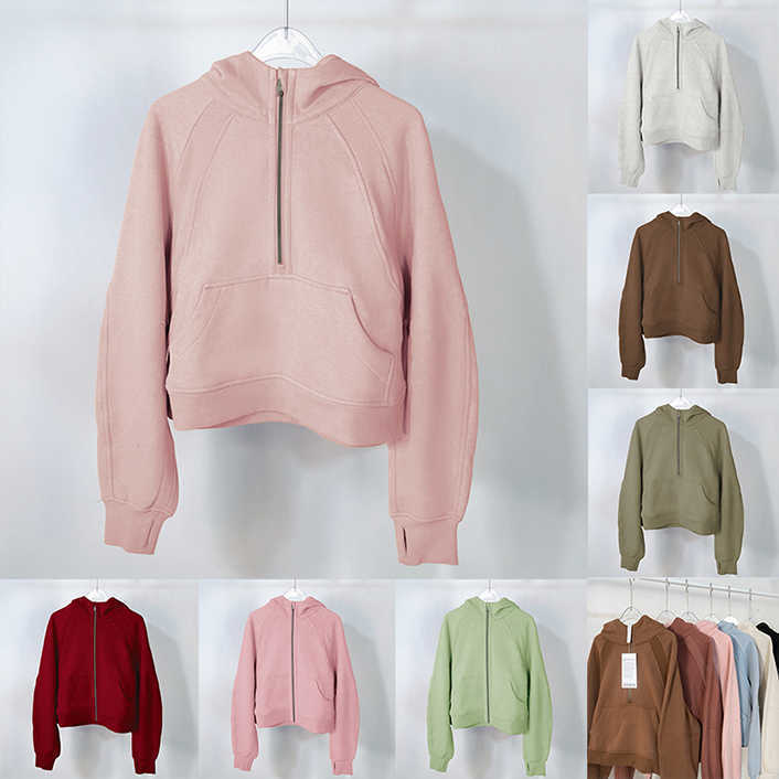 

Yoga Hoodie Scuba Lululemens Womens Plus Velvet Thickening Jackets Hoodys Sports Half Zipper Terry Designer Sweater Chothing Loose Short, 20
