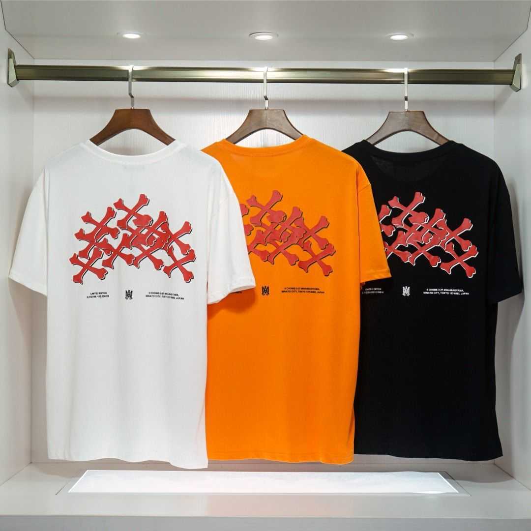 

23ss amiris amirs 2023 s Tide Brand New Graffiti Cross Letter Print Fashion Casual Foreign Short Sleeve T-shirt Half, Hs-8002 orange