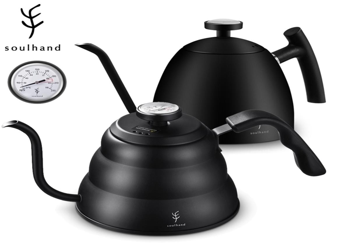 

SOULHAND Coffee Kettle 15L 12L 10L Pour Over Tea Pot Drip Gooseneck Stainless with Thermometer 220301