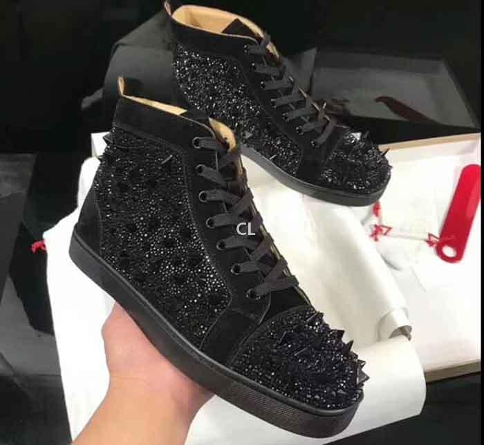 

Red-Bottoms Christians Men Shoes Sneakers Pik Pik Rivets Strass Genuine Leather High Top Shoes Orlato Men's Trainers Casual Walking Ou VAp, 10