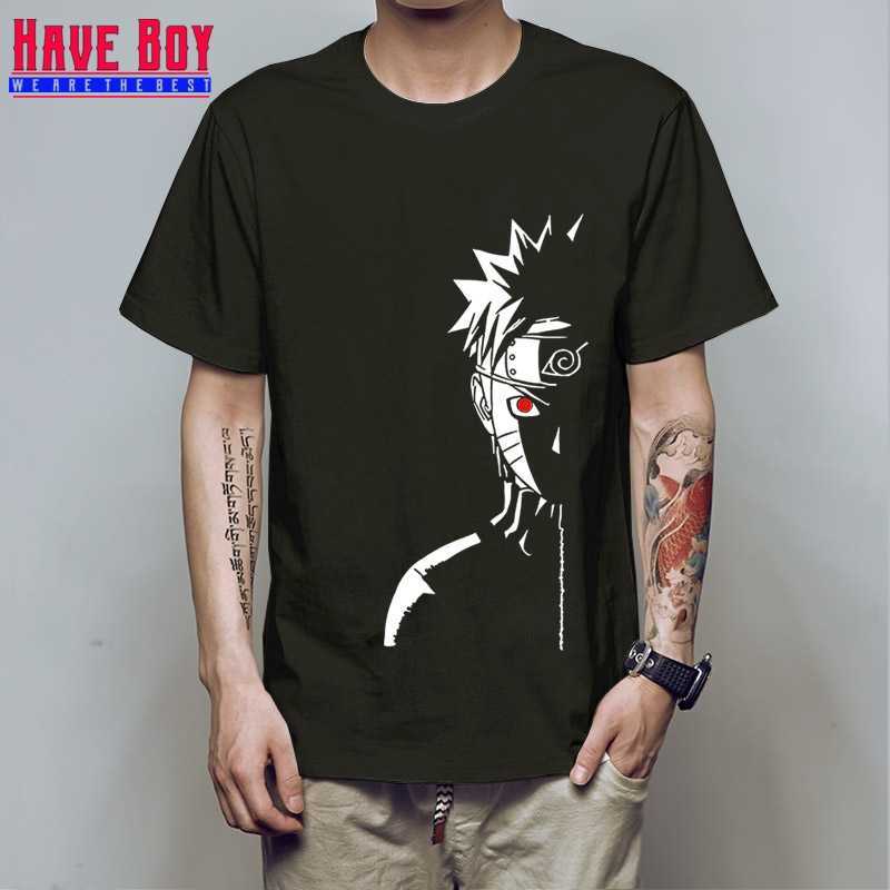 

HAVE BOY Men Fashion T Shirt Brand Summer Tees Naruto Shippuden Red Sun Anime Striped Men T-shirt Cotton Top Tees HB196, White red